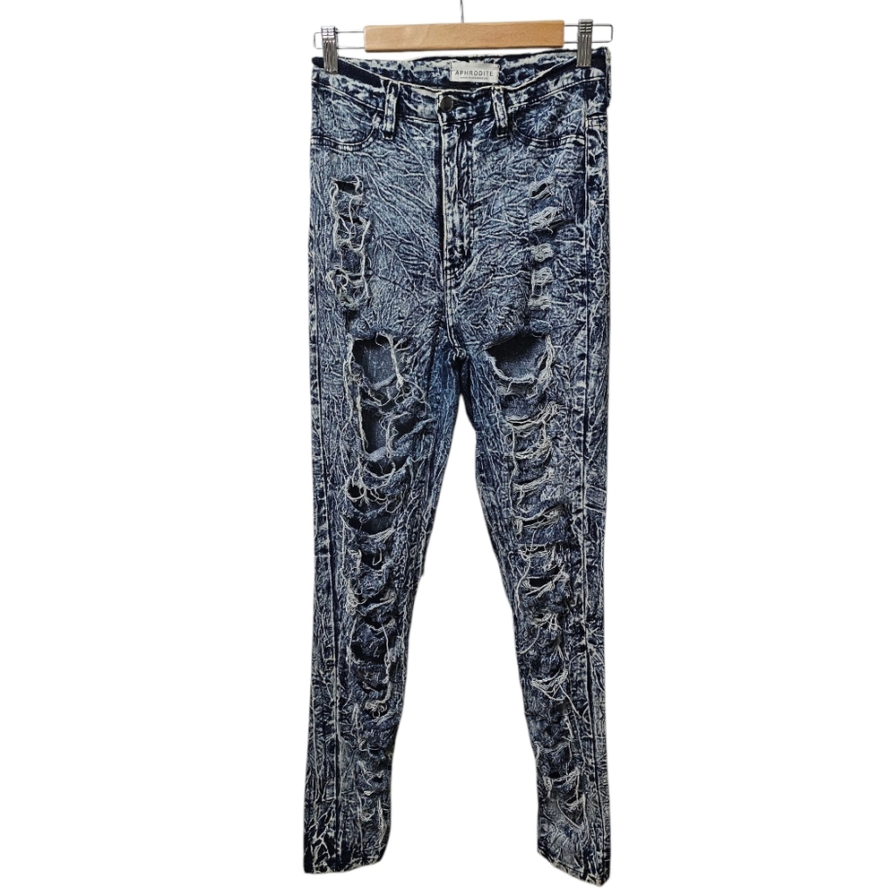Aphrodite Jeans Womens Destroyed Skinny Acid Wash Stretch Denim Size 11